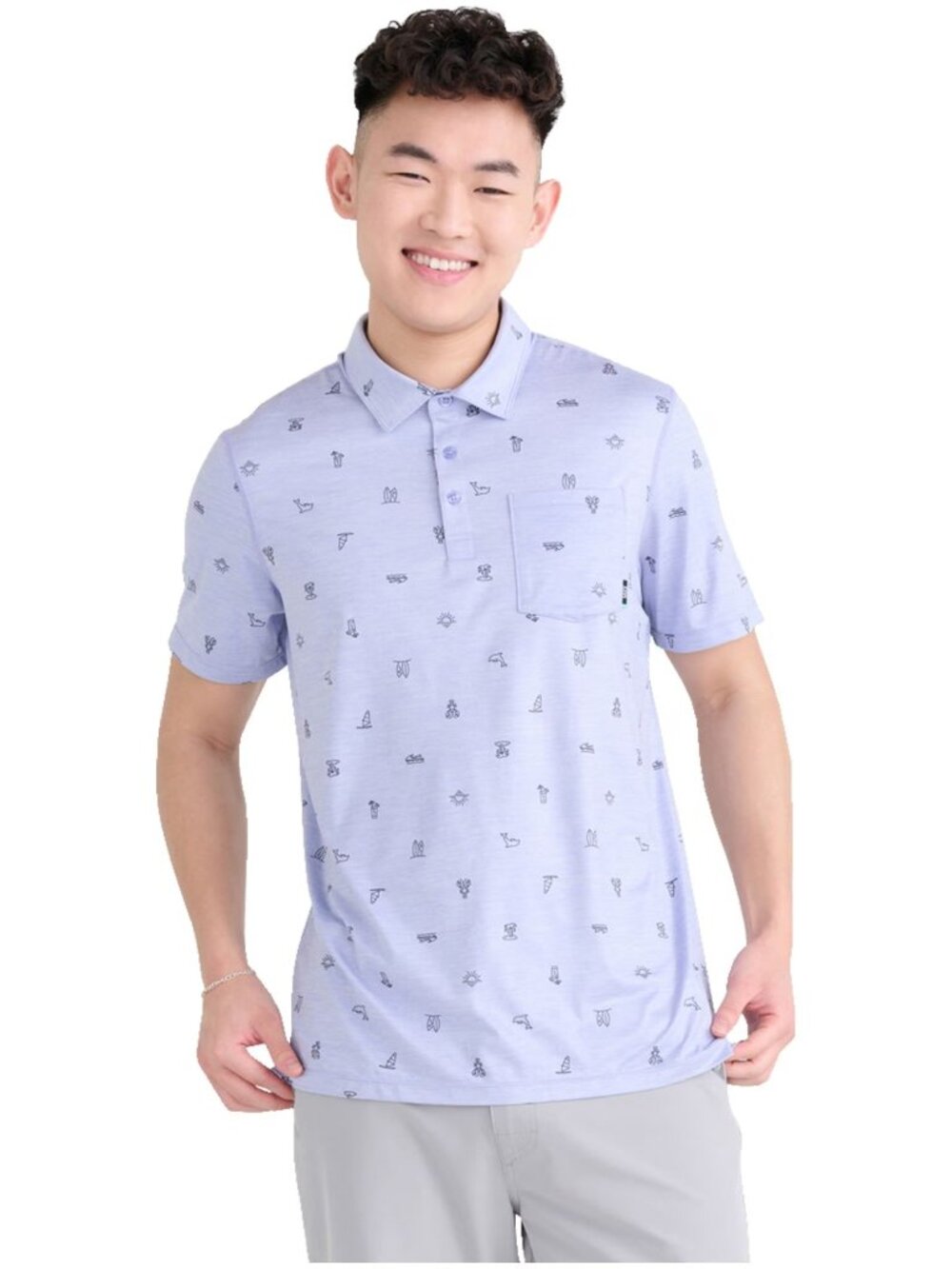 Saxx Men's DropTemp All Over Print Polo Shirt - Light Blue